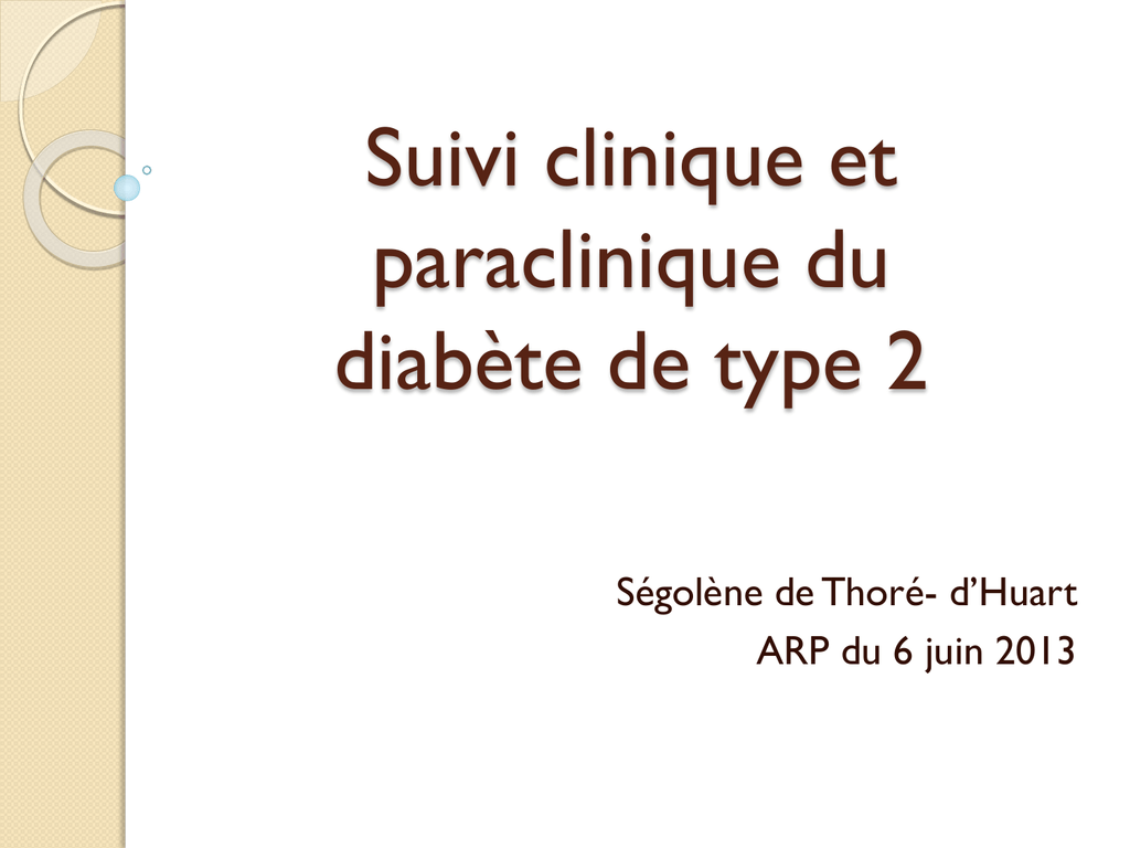 Suivi clinique et paraclinique du diabète de type 2